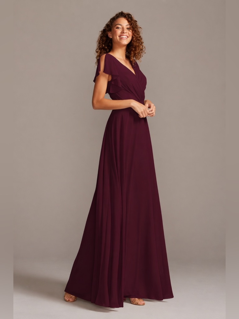 Celebrate DB Studio Daydream Dress – Wine Chiffon Flutter Sleeve Gown